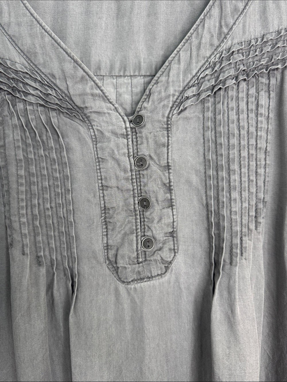 Women's Gray Long-Sleeve Pintuck Peasant Top - Casual Tunic N0169 - Picture 4 of 6
